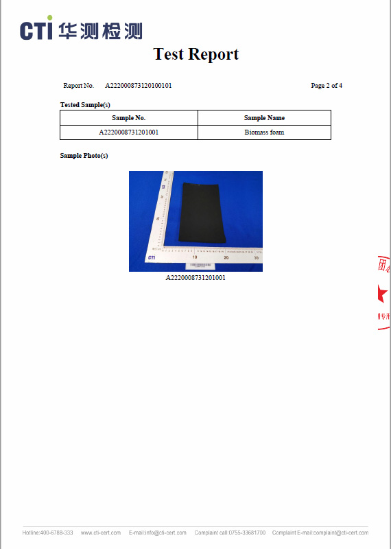 Biomass Based Polyisoprene Sponge CTI Test Report