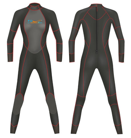 Neoprene Ladies Full Body Surf Suit-1804-BK/RD