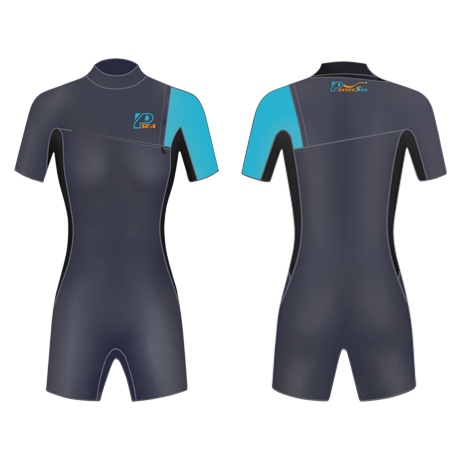 Neoprene Ladies Shorty Wetsuit-1852-BK/LBU