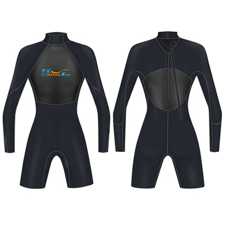 Neoprene Mens Long Sleeve Shorty Wetsuit-1859-BK