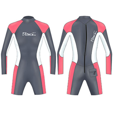 Neoprene Ladies Long Sleeve Shorty Wetsuit-1860-BK/PK