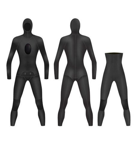 Neoprene Mens 2-Piece High Waist Pants Spearfishing Wetsuit-1891-BK