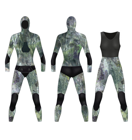 Neoprene Womens 2-Piece Camo Farmer John Spearfishing Wetsuit-1894-CAMO