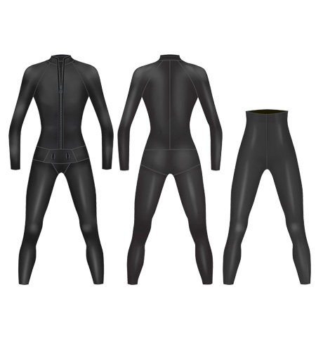 Neoprene Mens 2-Piece Classic Freediving Wetsuit-1901-BK