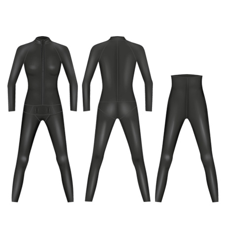 Neoprene Womens 2-Piece Classic Freediving Wetsuit-1902-BK