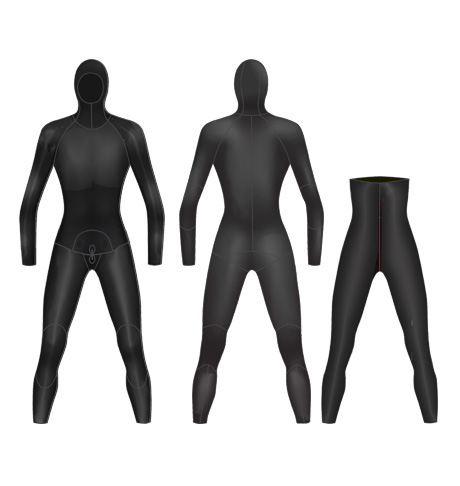 Neoprene Mens 2-Piece Hooded Freediving Wetsuit-1903-BK